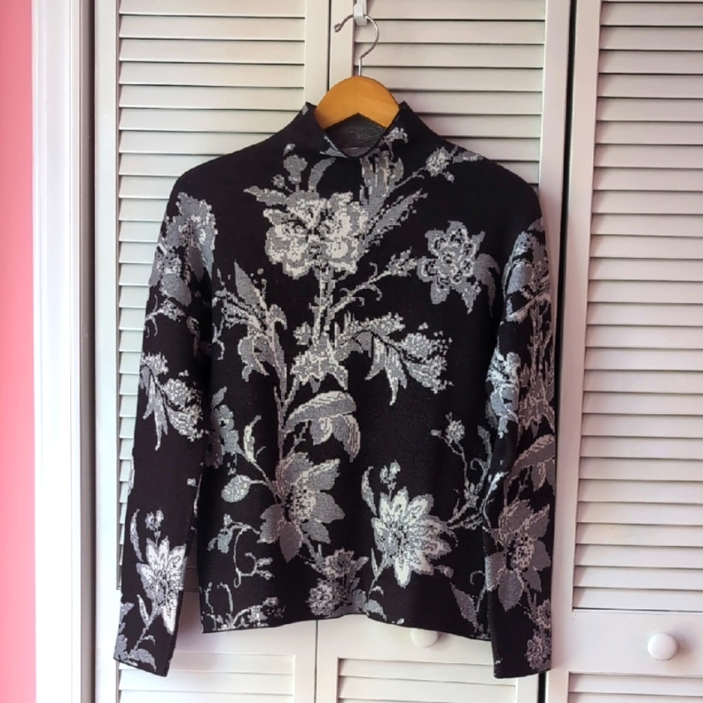 Floral Funnel-Neck Sweater